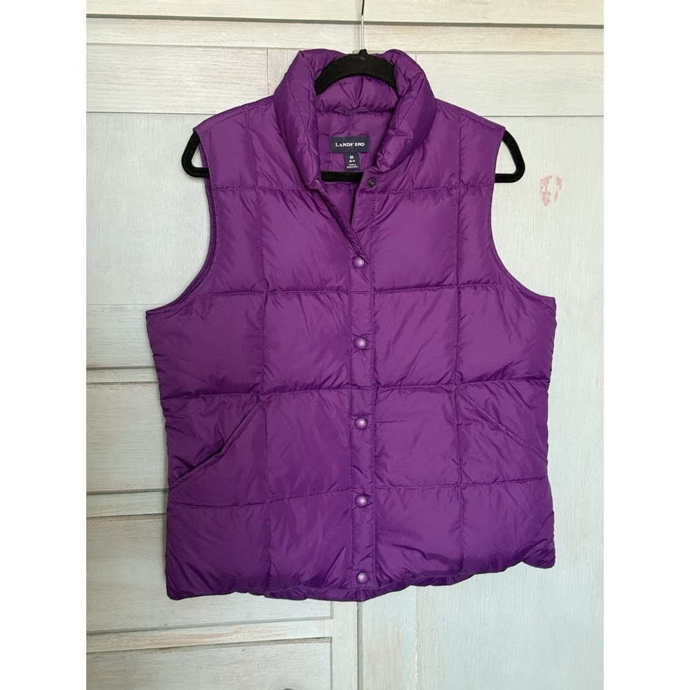 Lands End‎ Vest Women's Quilted Down Puffer Vest Purple Medium Insulated Preppy